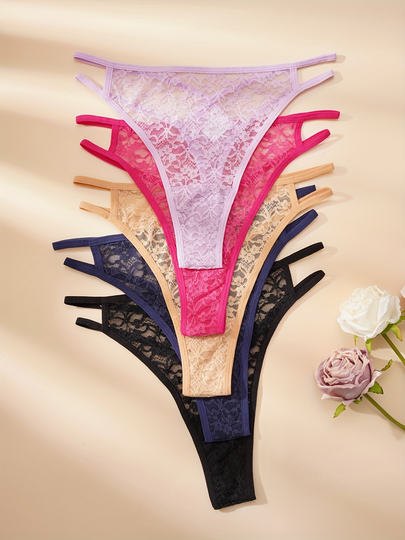 Women's Sexy Floral Lace Thongs Double Ribbon Detail - Temu