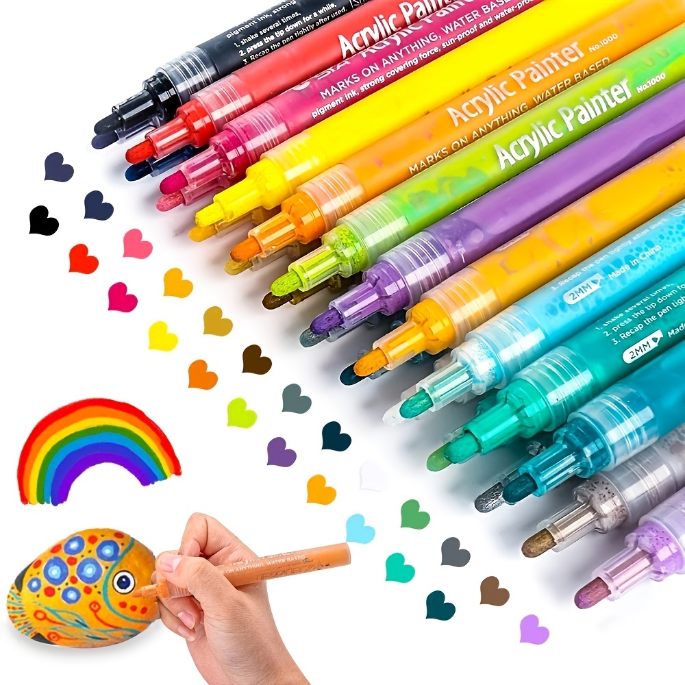 Acrylic Paint Pens for Rock painting, Fabric, Canvas, Glass, Wood, Ceramic,  Photo Album, DIY Craft, Acrylic Paint Markers for Metal, Plate, Dishes,  Water-Based Set of 12 15 24 36 Vibrant Colors