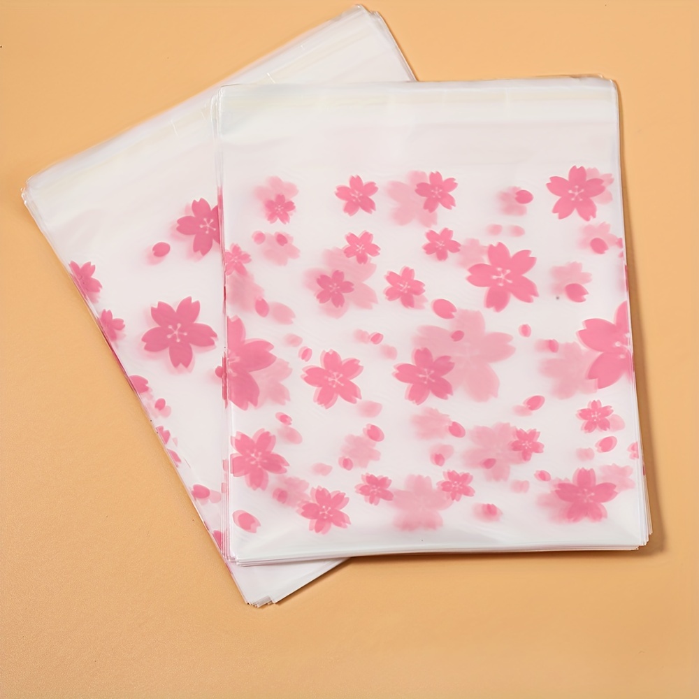 

100pcs Cherry Blossom Self-adhesive Bags Frosted Translucent Ziplock Plastic Bags Small Items Package Display Storage Supplies For Party, Small Business