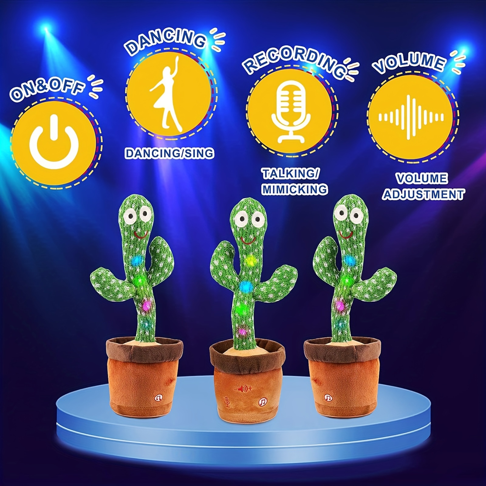 Dancing Cactus répète ce que vous dites, jouet électronique en peluche avec  éclairage, jouets d'enregistrement de cactus chantants