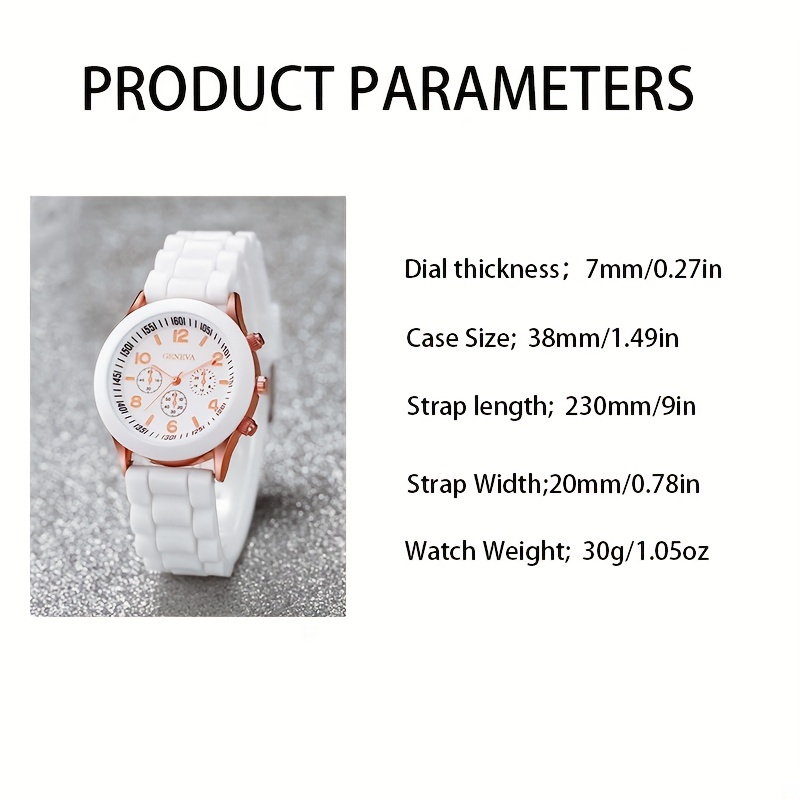 1pc White Rubber Strap Fashionable Round Dial Quartz Watch For