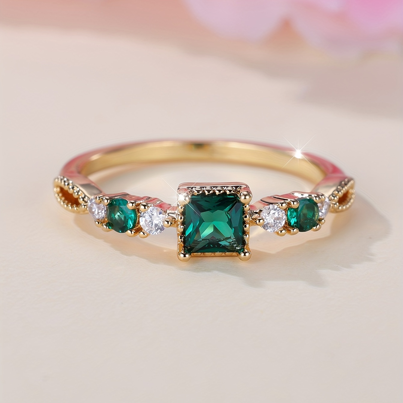 Vintage Zirconia Inlaid Ring - Dainty Birthday Gift