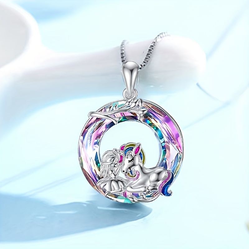 Unicorn Crystal Round Necklace for Men