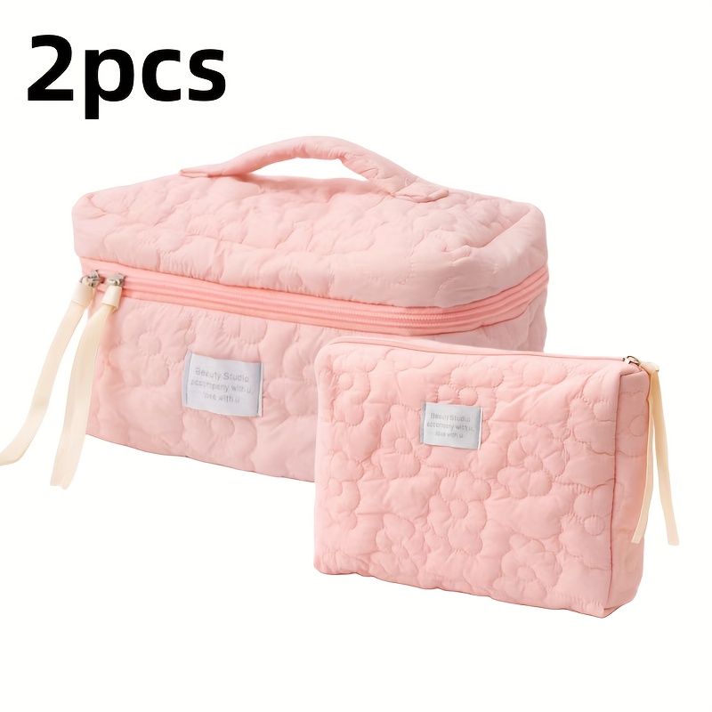 Flower Quilted Cosmetic Bag Set Aesthetic Makeup Organizer - Temu