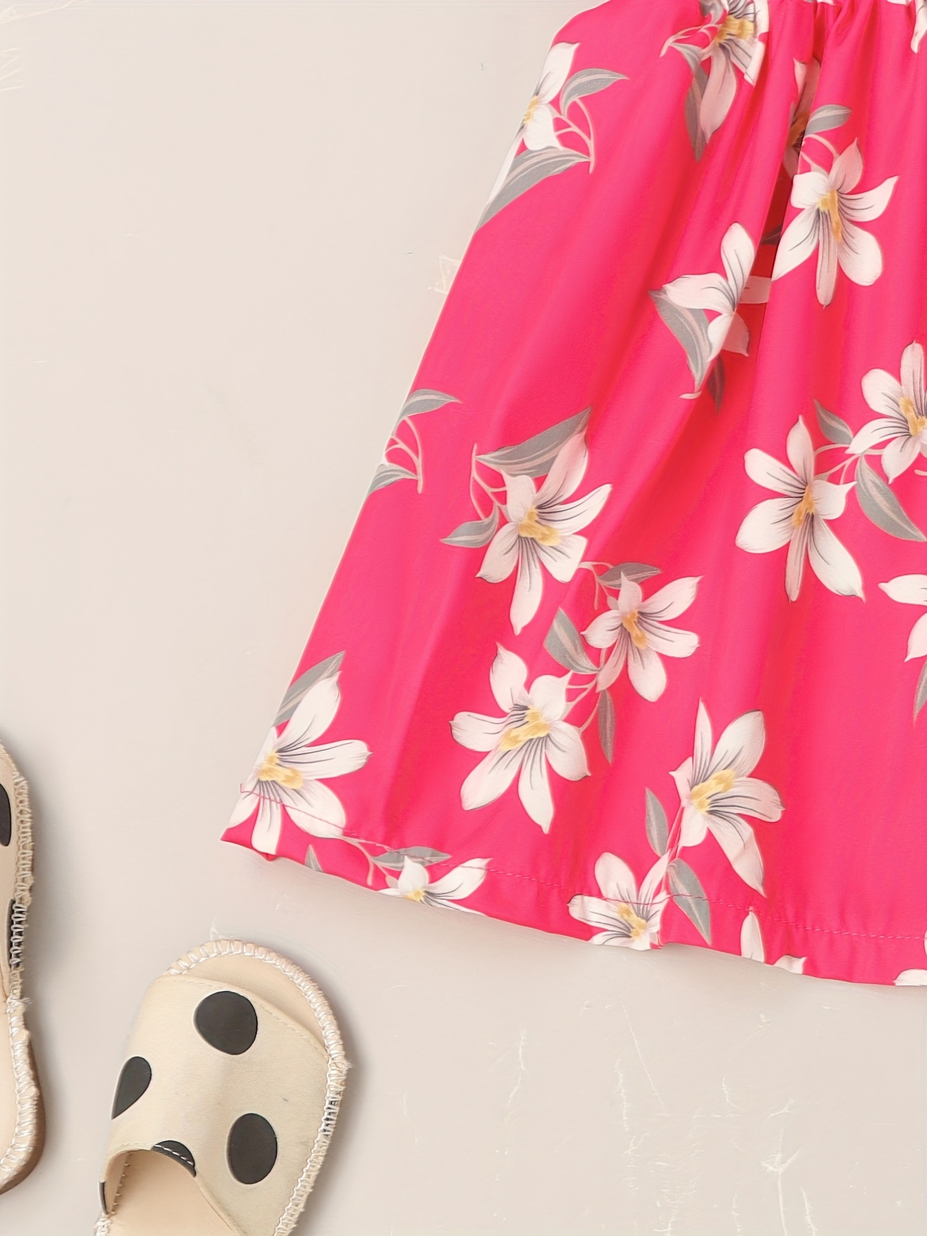 little girls cute sundress floral pattern party beach dress v-neck elastic waist camisole dress for summer rose red 4