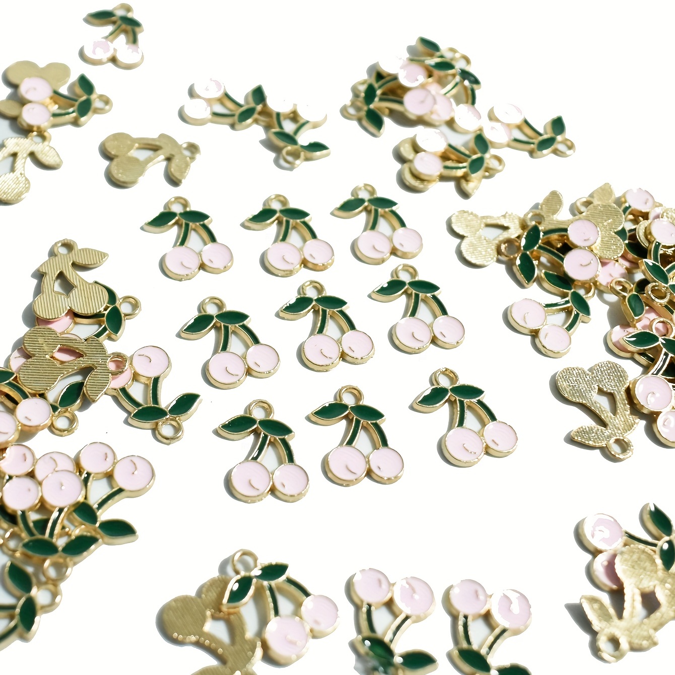 10pcs Pink Cherry Pendants for DIY Jewelry Making