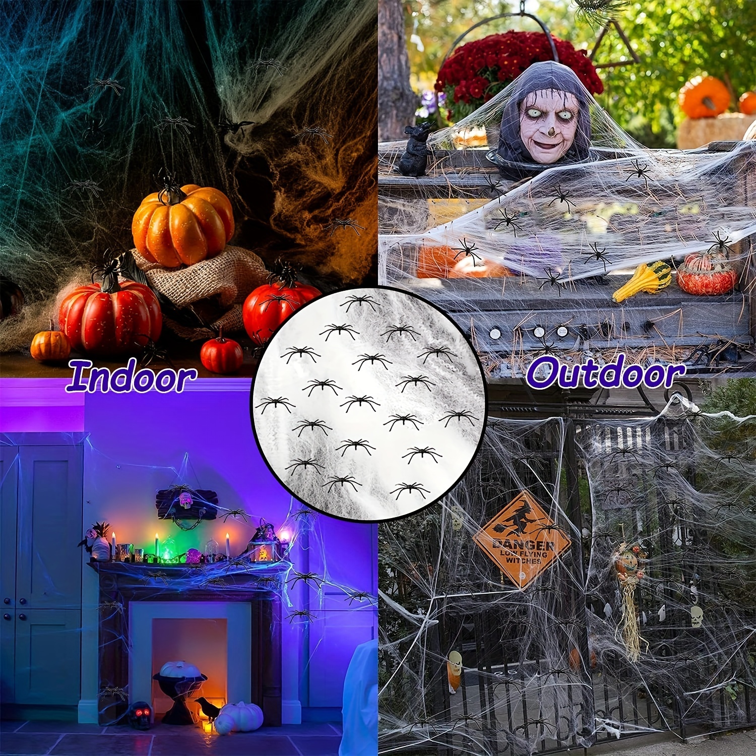 Creative 1 Set Halloween Spider Web with Fake Spiders Large Realistic Super  Stretch Webs Halloween Decorations Party Supplies Halloween Supplies 100g