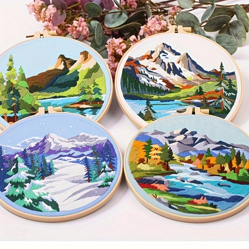 Embroidery Kit Scenery Mountains Rivers Trees Pattern - Temu