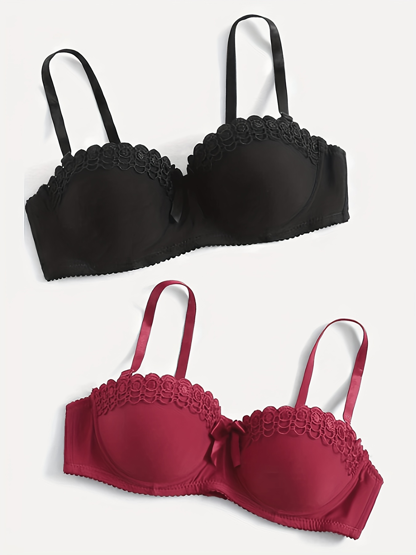 Contrast Lace Push Bra Comfy Breathable Butterfly Back Bra - Temu
