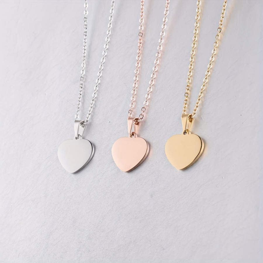 

1pc Fashion Simple Stainless Steel Peach Heart Pendant Necklace Clavicle Chain For Men And Women