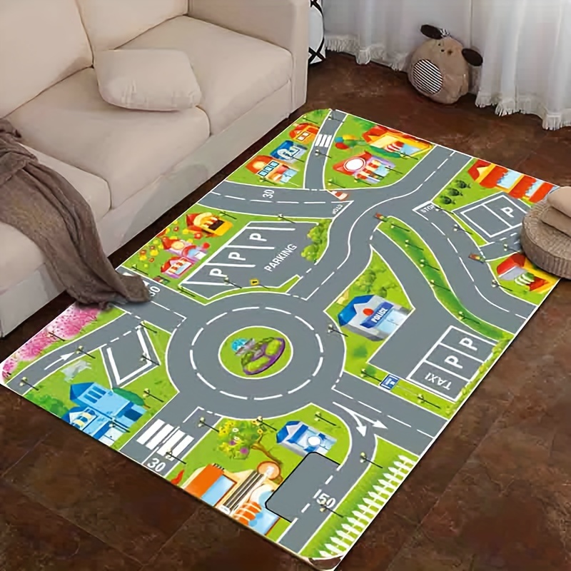Alfombra para niños, alfombra de juego de automóvil para sala de juegos,  alfombra de carretera de vida urbana para automóviles, divertido mapa de