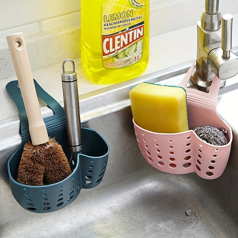 2pcs Sink Hanging Sponge Holder With Adjustable Silicone Sponge Bag For  Kitchen Organizer (blue/pink)