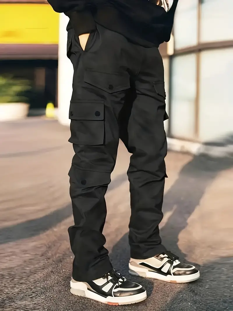 Plus Size Men's Solid Cargo Pants Fashion Casual Pants - Temu
