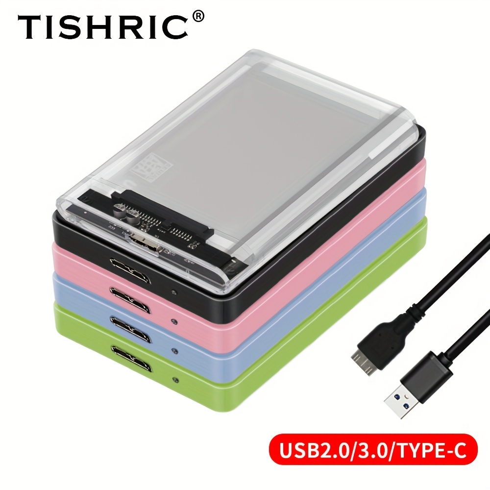 TISHRIC External HD Case 2.5 HDD Case SSD External Hard Drive Box Enclosure  6Gbps 10TB SATA To USB2.0/3.0 Hard Disk Case Adapter