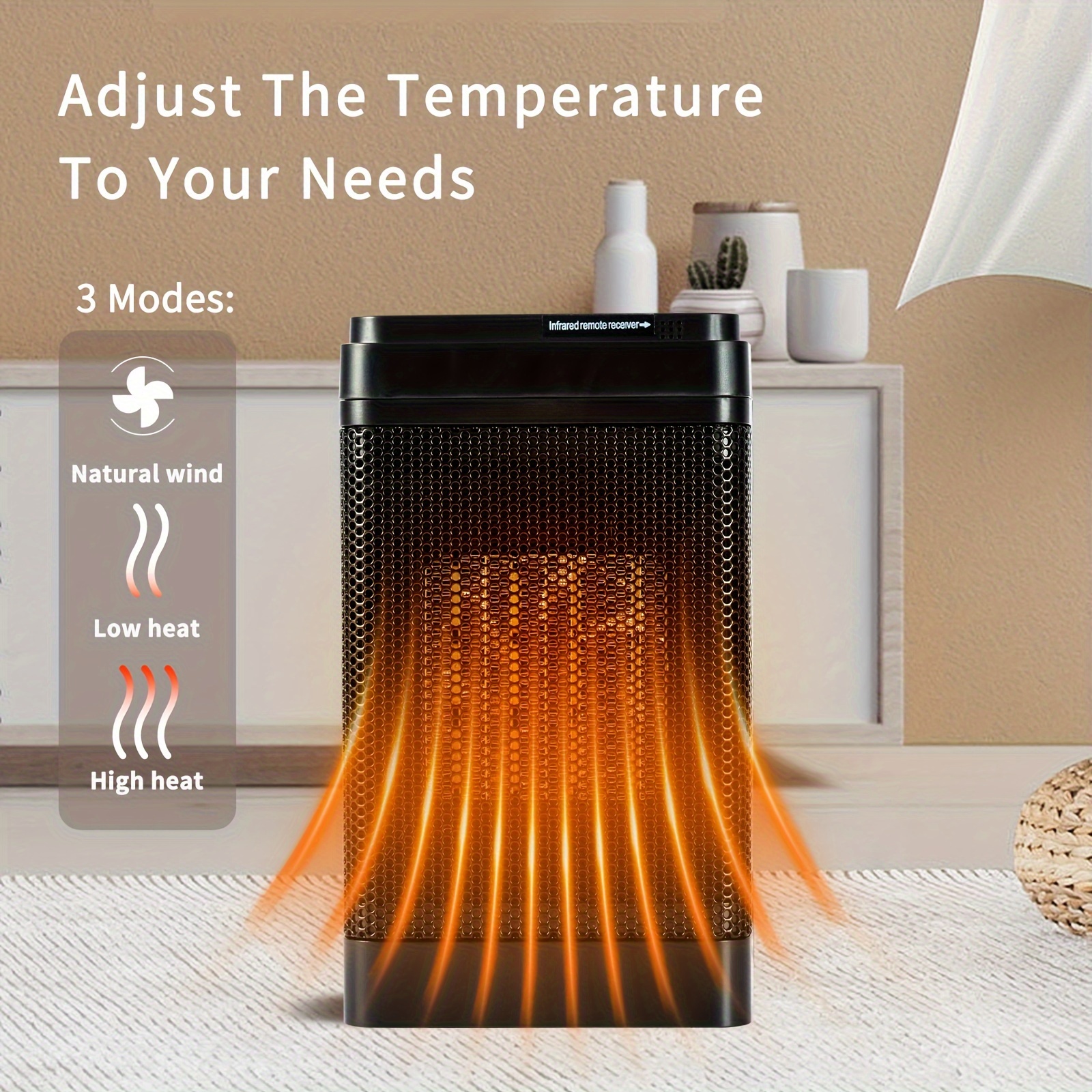 1500W Room Heater, Remote Control Heater, Intelligent Timing, LED Display,  Three-Gear Adjustment, PTC Ceramic Heater, Less Noise To Heat, Protection A