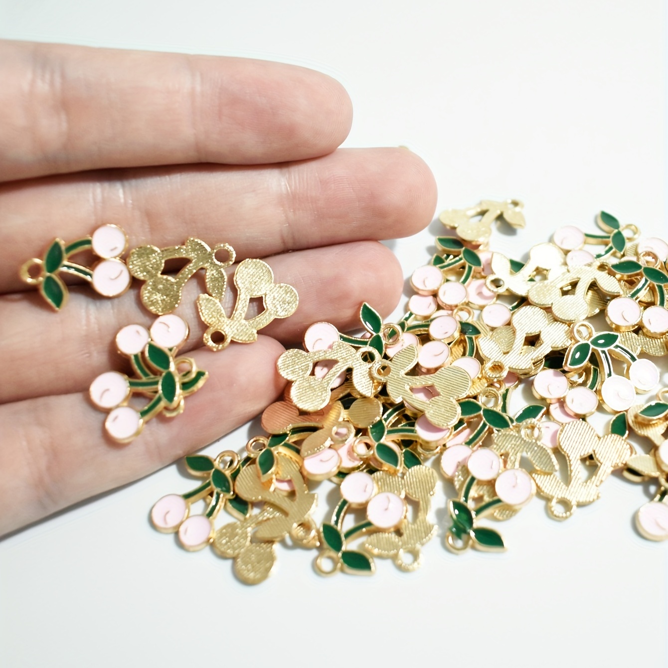 10pcs Pink Cherry Pendants for DIY Jewelry Making