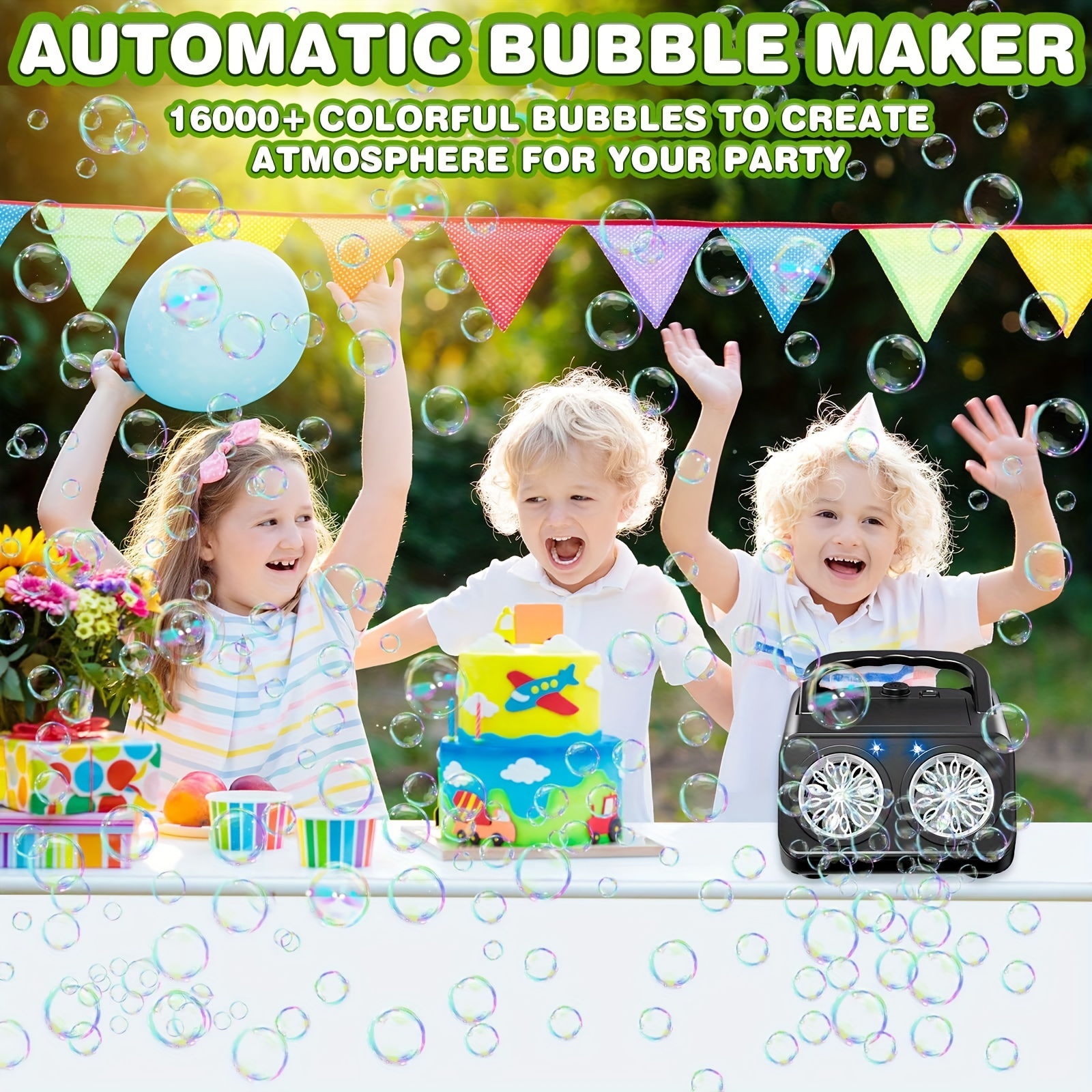 Poster Les enfants volent sur des bulles de savon. 