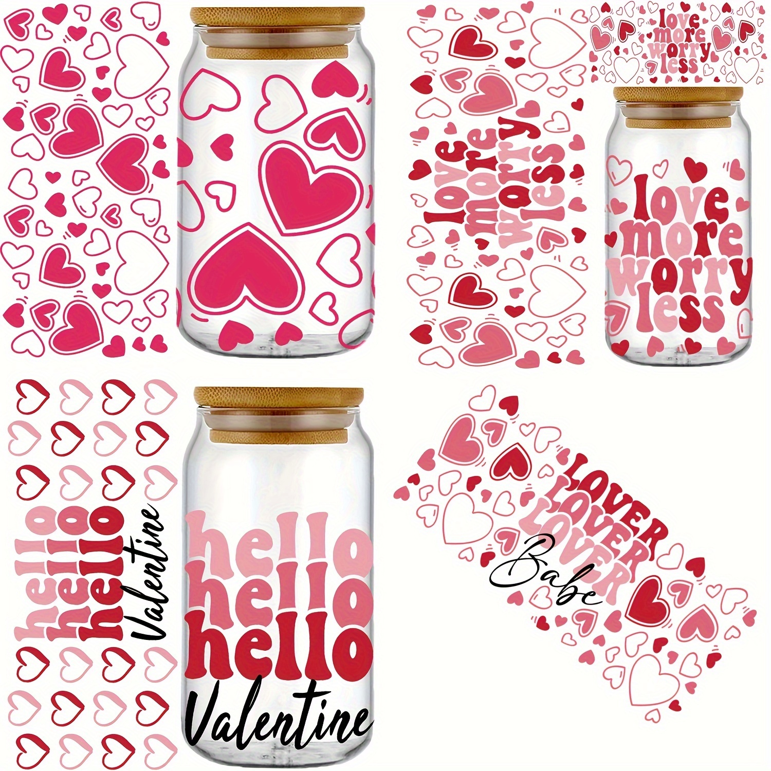 1pc Valentines Day Design UV DTF Cup Wraps For 16 Oz Glass Cup, UV DTF Cup  Wraps, Cup Wraps For Glass Cups, Wraps For Cups, Glass Stickers For Cups