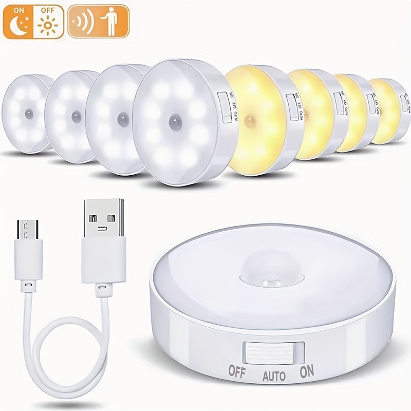 Lampe Murale LED Capteur de Mouvement sans Fil pour Intérieur, Veilleuse  Décorative avec Détecteur de chargement USB magnétique Blanc(2 Packs)