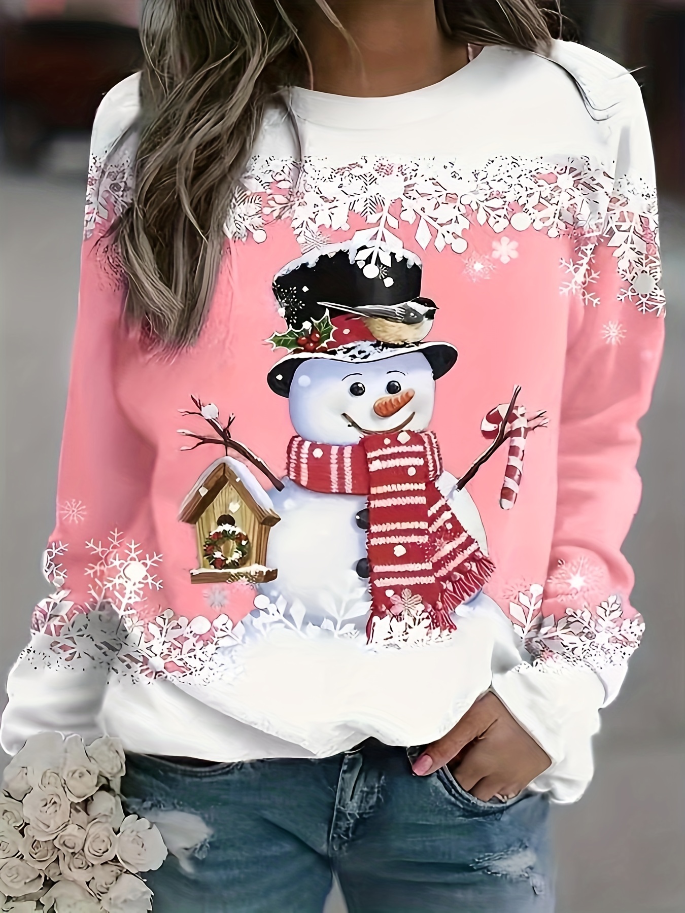 Plus Size Christmas Casual Sweatshirt Women's Plus Snowman - Temu
