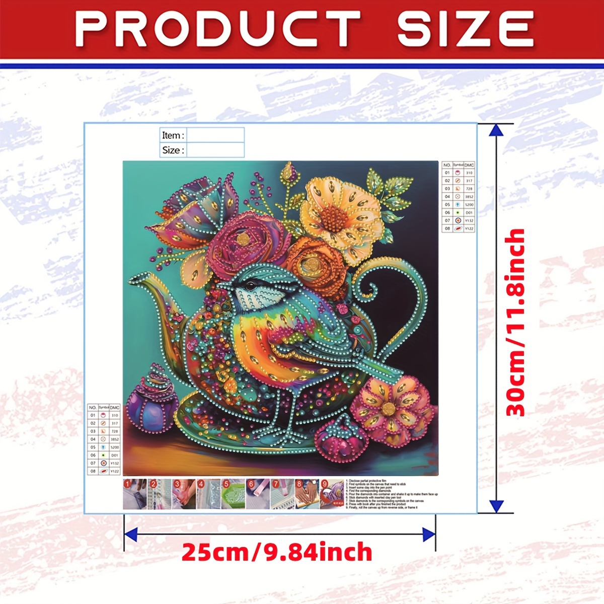 Flower And Bird With Teapot Pattern Artificial Diamond Painting Kit For  Beginner, Special Shape Crystal Diamond Partial Diamond Painting Kit, DIY  5D D