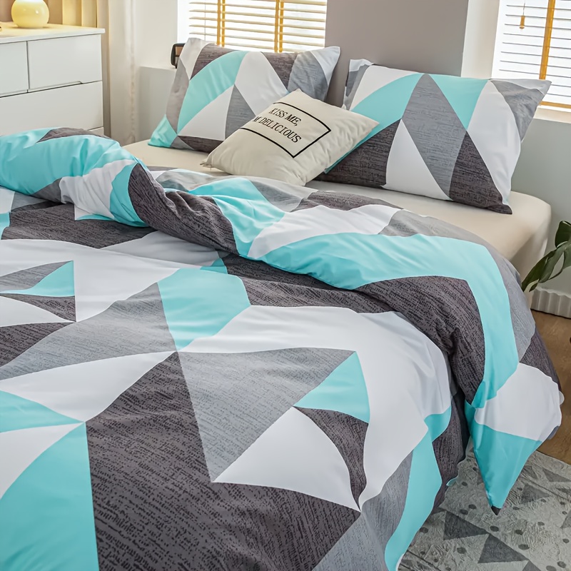 3pcs Block Printed Bedding Set Duvet Cover and Pillowcases