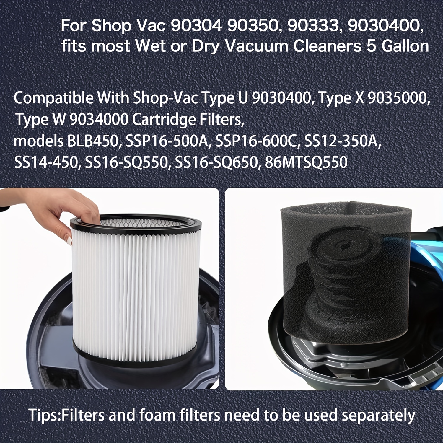 Filtro de Aspiradora Shop Vac 90350, 90304, 90333, Filtro para Aspiradora  con Cartucho de Filtro de Espuma para La Mayoría de Las Aspiradoras para  Seco/Mojado de 5 Galones y Superiores : .com.mx