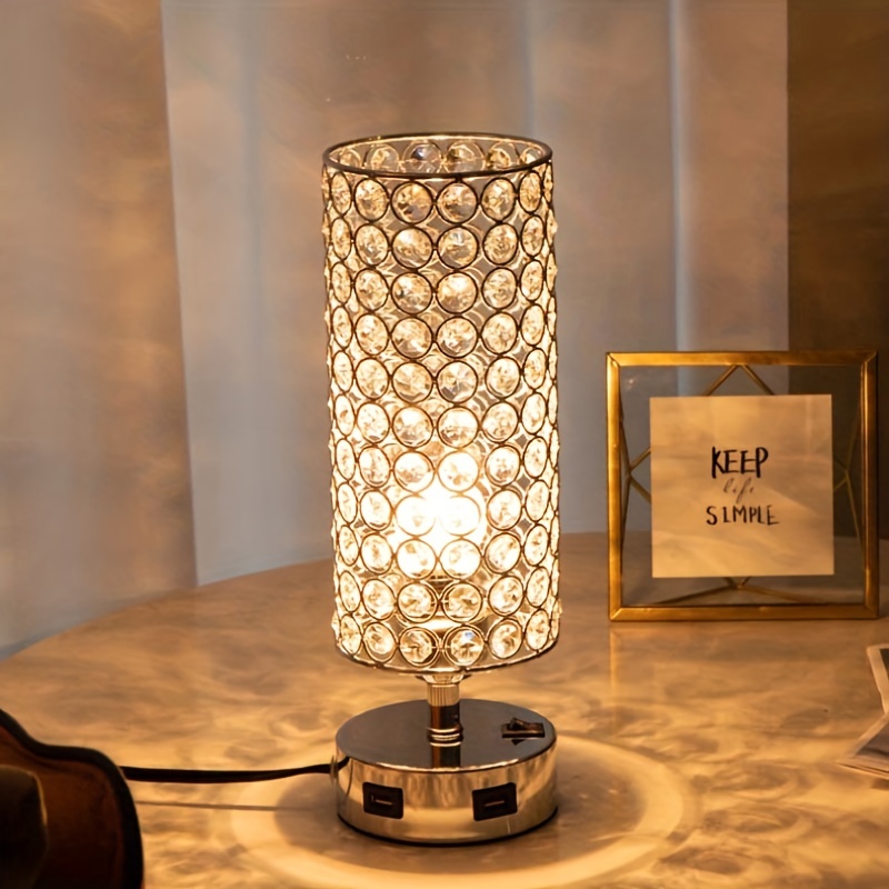 Lámpara de cristal, lámpara de mesa de cristal decorativa con luz regulable  de 3 vías, lámpara recargable USB para dormitorio, lámpara de mesa pequeña