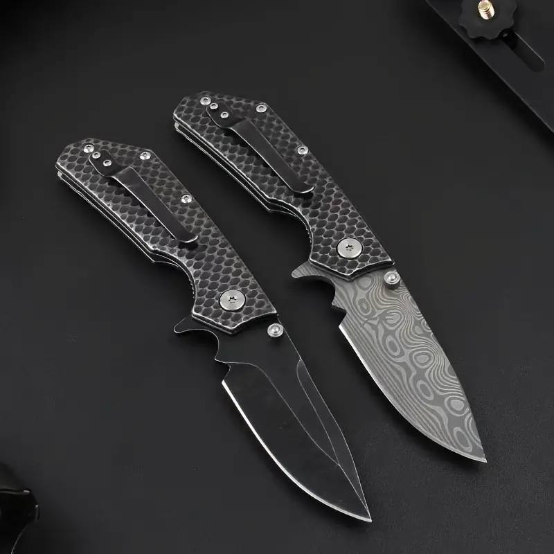 1pc smf pocket folding knife 7cr13mov drop point blade stainless steel handles with clip outdoor camping hunting edc tools details 2