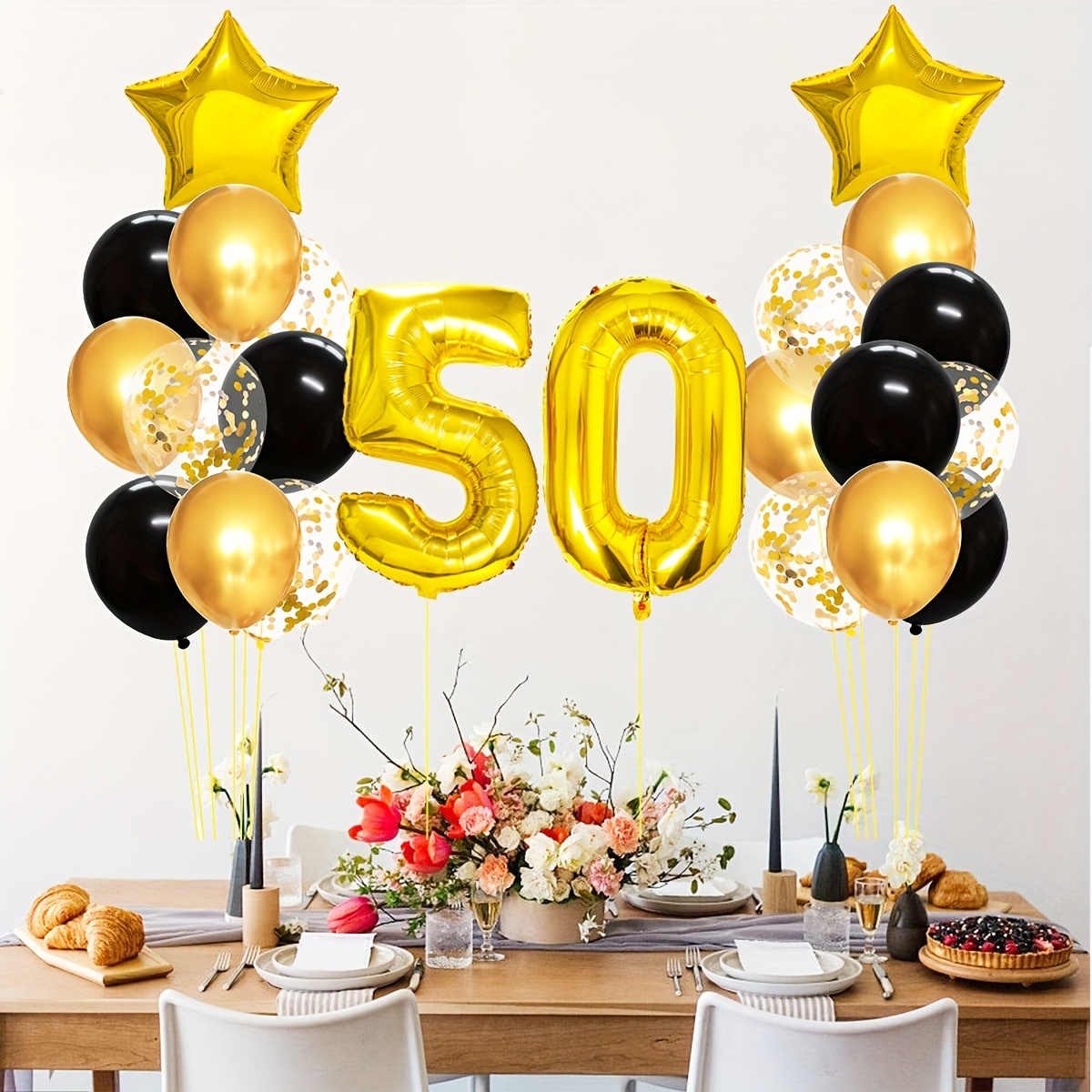 Globos de 50 cumpleaños para hombre, decoraciones de cumpleaños 50 para  hombre, papel de aluminio negro y dorado, decoraciones de fiesta de 50