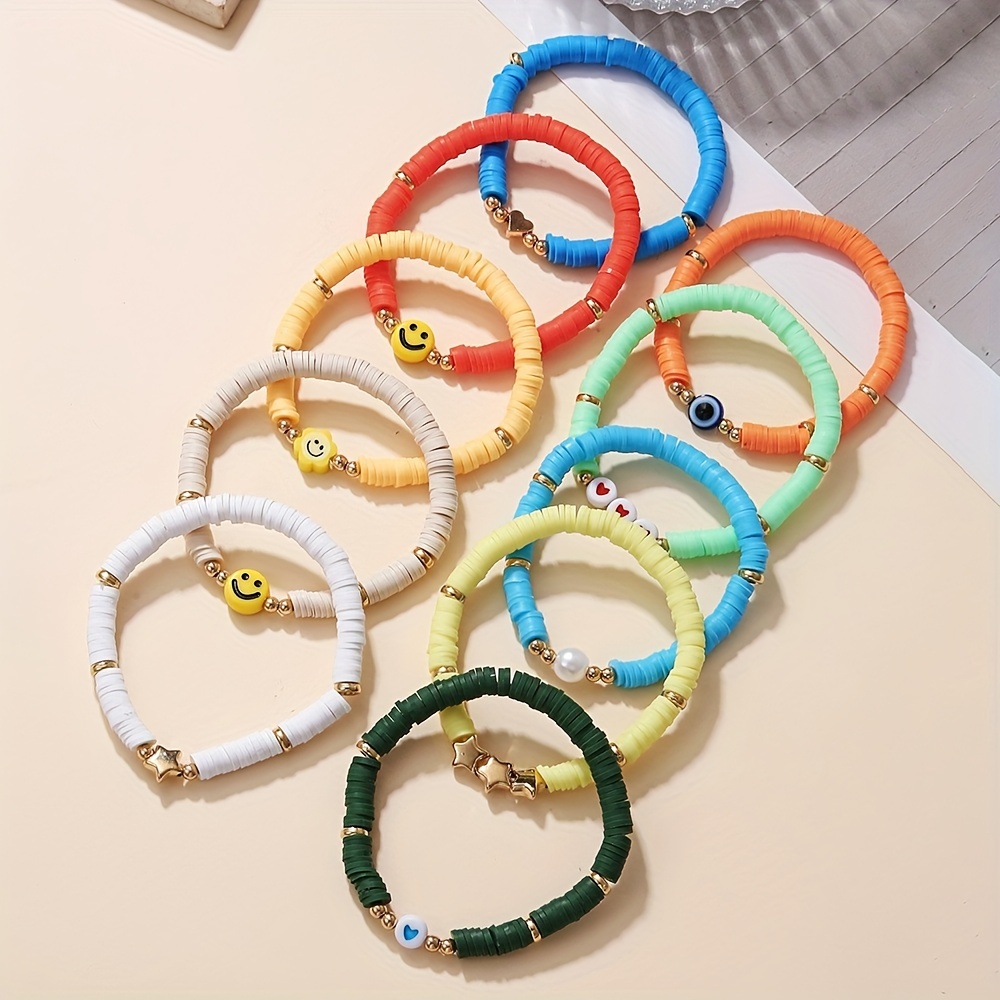 Charm Elastic Summer Colorful Beads Women Clay Bracelet Letters