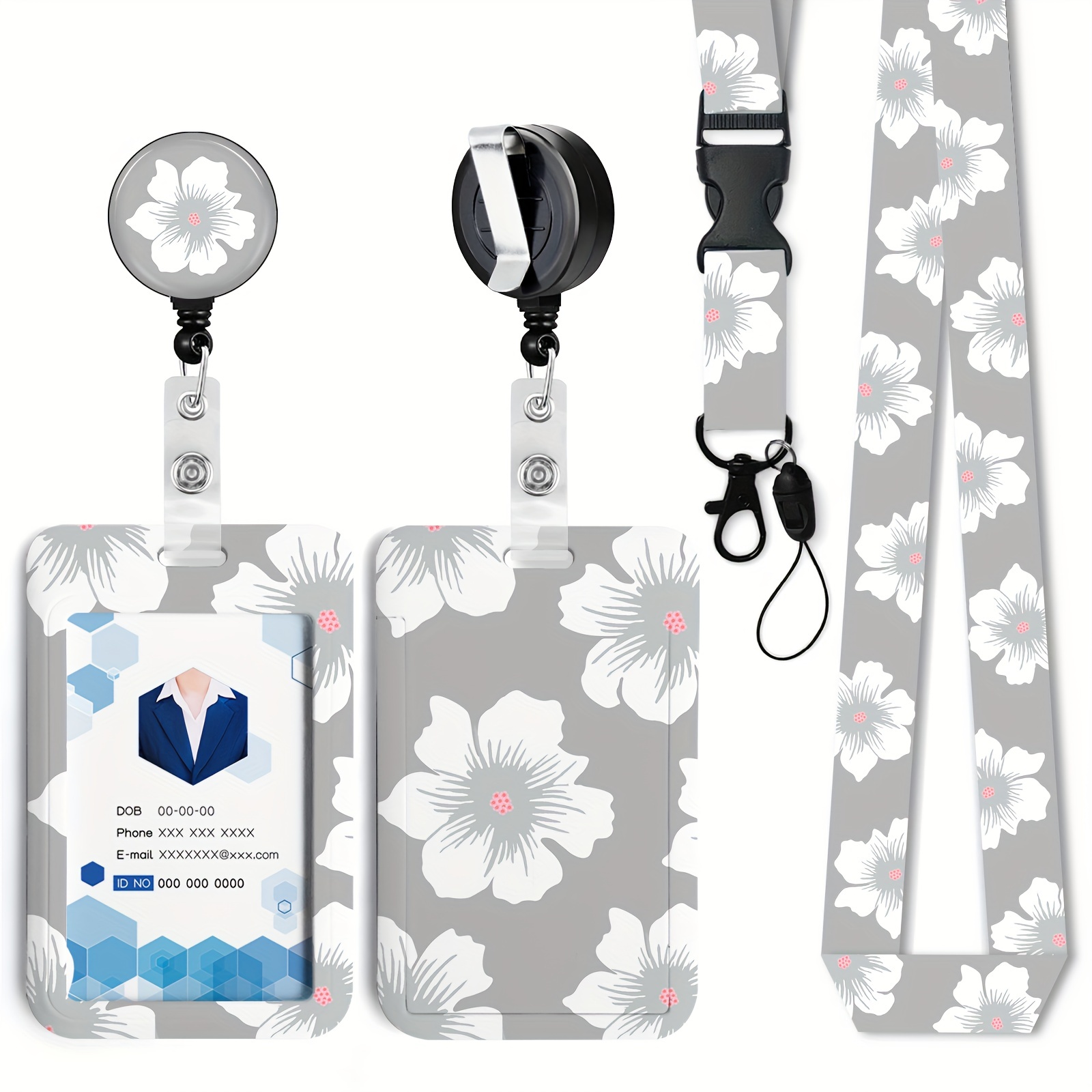 Cruise Lanyards with ID Holder, Retractable Badge & Waterproof Card Holders (Blue W White)