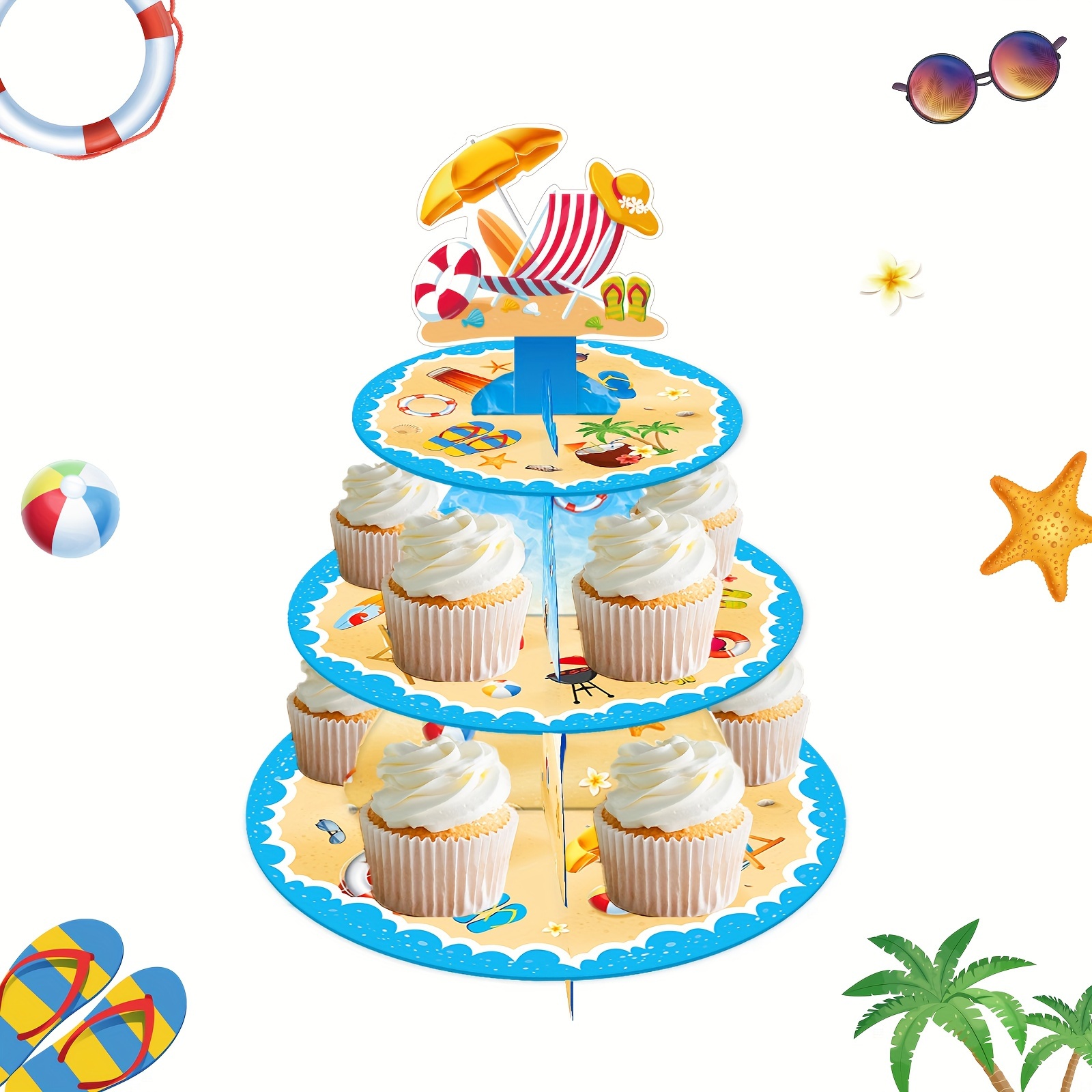 3 Tier Outdoor Swimming Beach Cupcake Stand Hawaii Birthday - Temu United  Kingdom