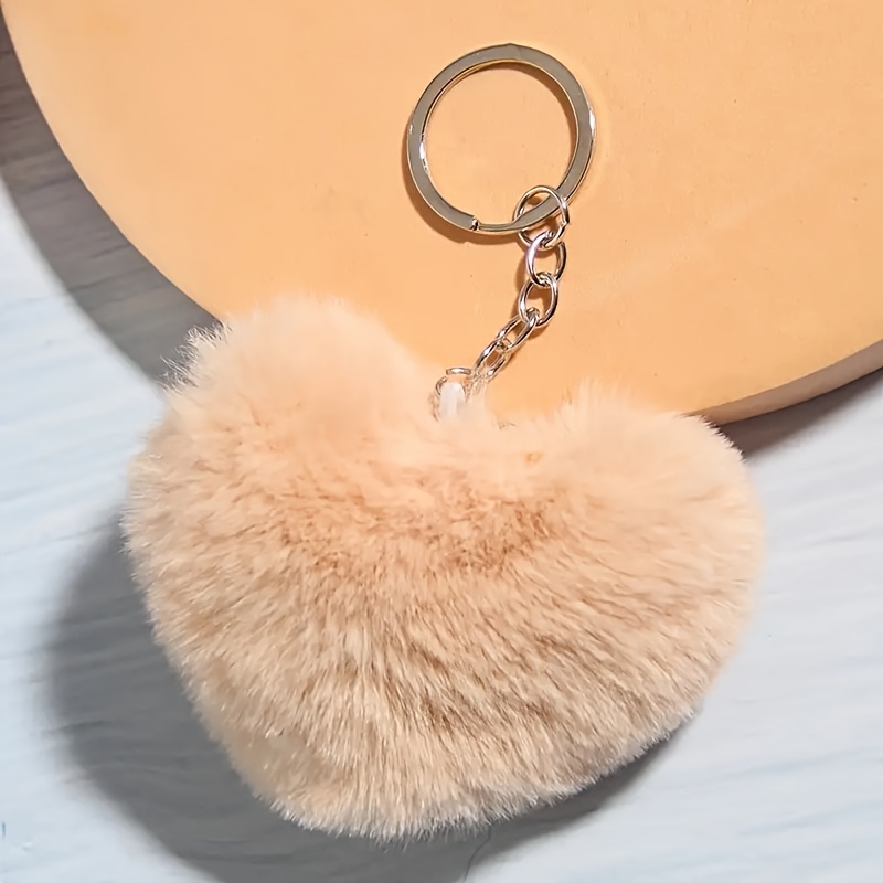 Fluffy Love Heart Pom Pom Keychain Pendant Cute Car Couple Keyring Ornament  Bag Purse Charm Accessories - Temu