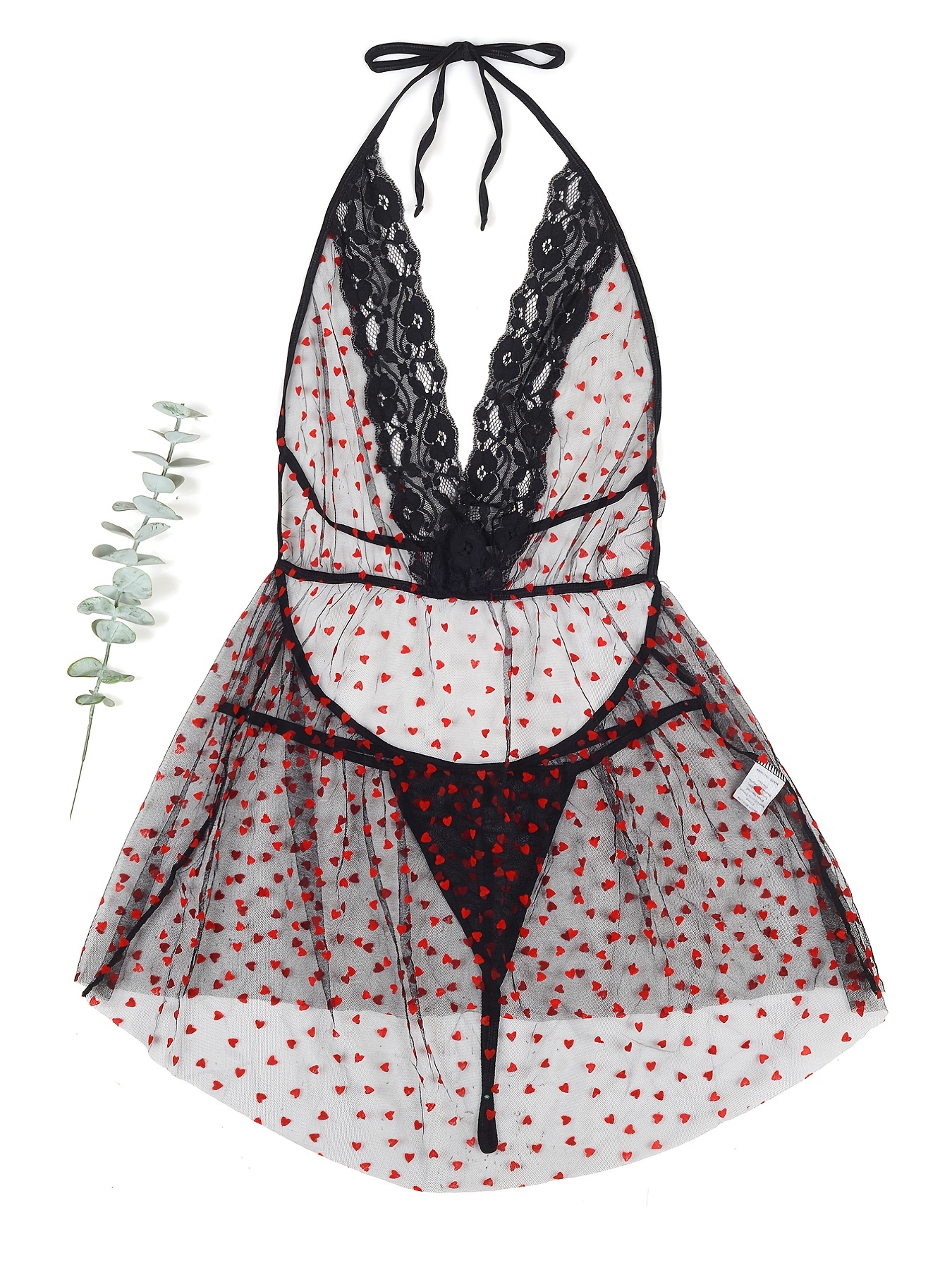 Women Plus Size Babydoll Lingerie Set With Underwire Floral Lace