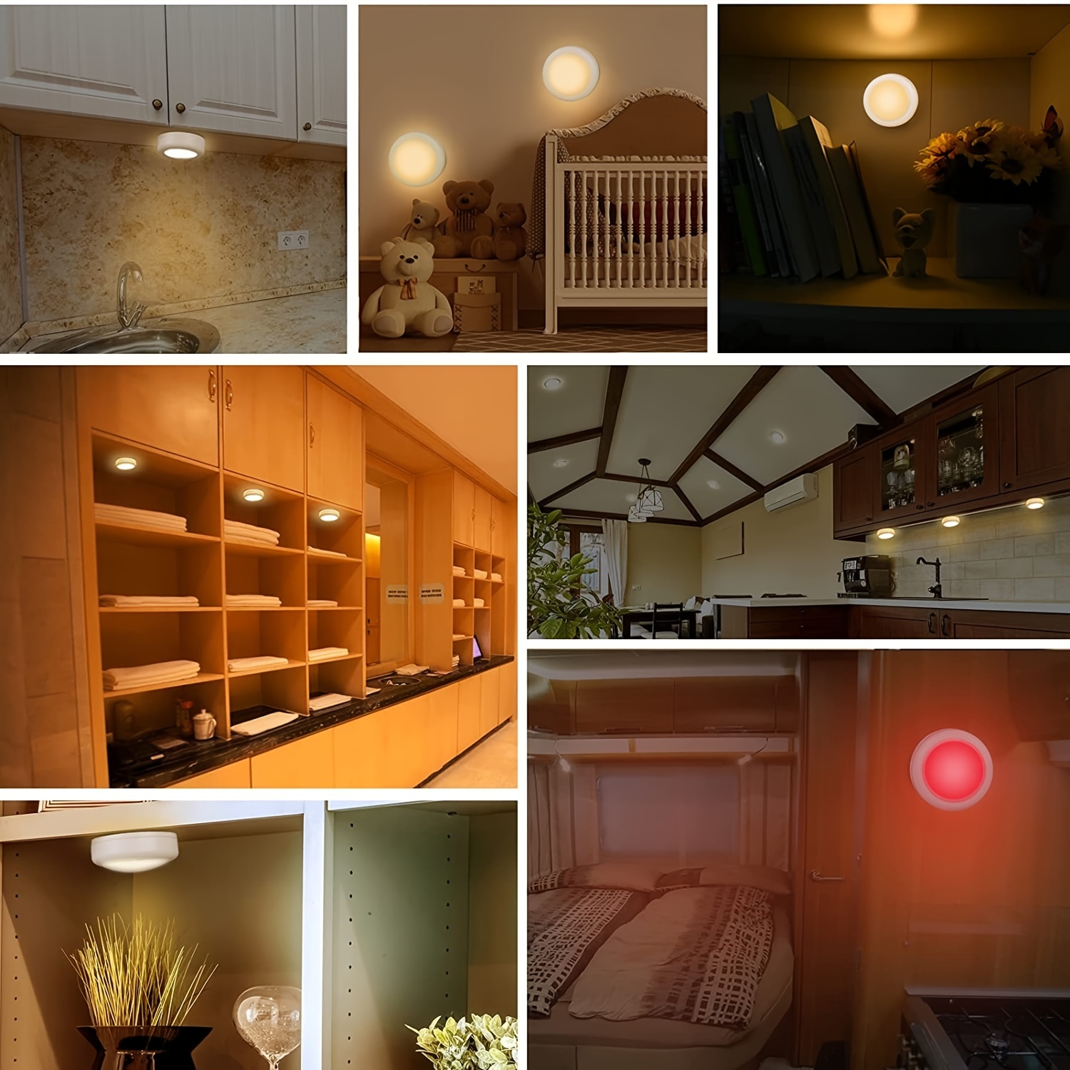 Remote Control LED Puck Night Lights Dimmable 13 Colors Under Cabinet Light  for Kitchen Showcase Stair Cabinet Closet Decor Lamp