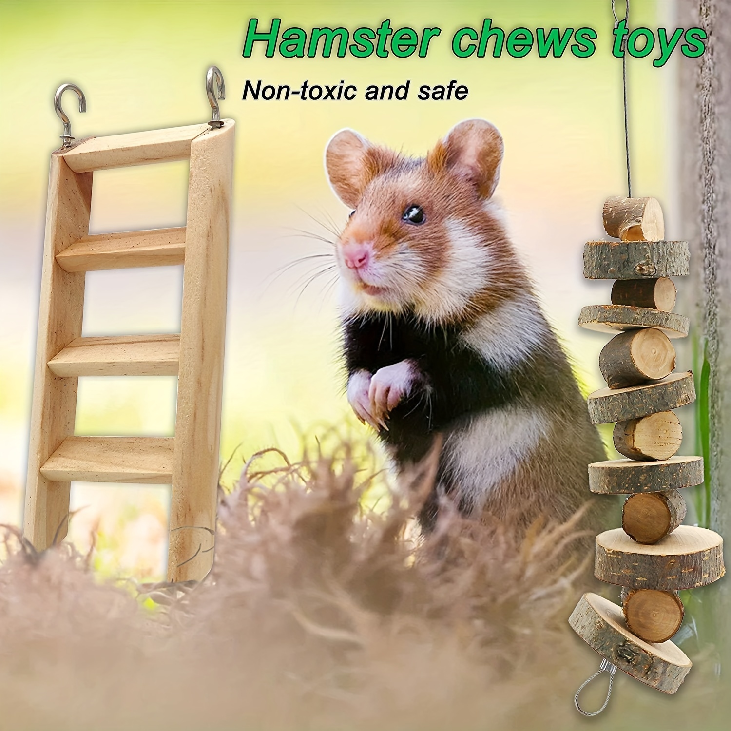 Juguetes de hámster, 12 piezas, juguetes de conejillo de indias, accesorios  de hámster de madera para jaula, juguetes masticables de conejillo de