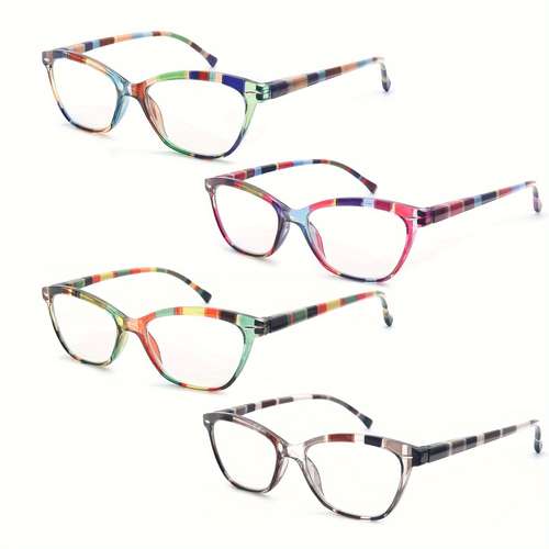 4pack women reading glasses colorful readers beautiful pattern cat eye blue light blacking glasses for reading lightweight flexible spring hinge well wear look younger random color