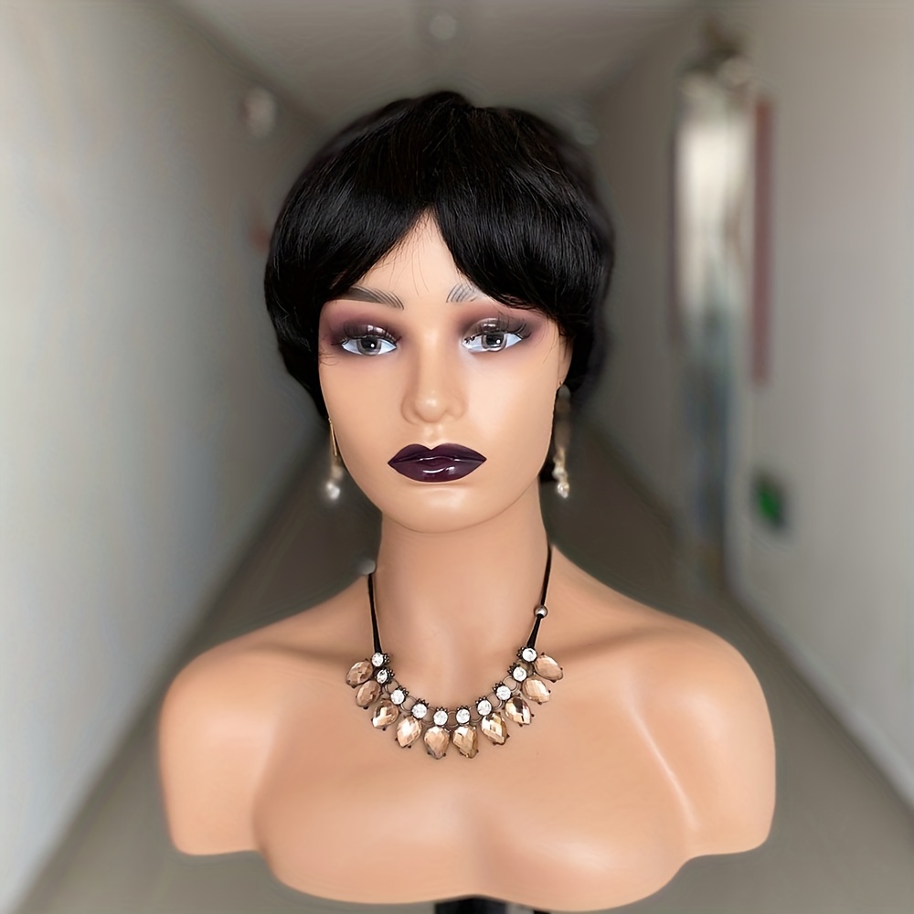 Short Pixie Cut Wigs With Bangs Human Hair Glueless Brazilian Full Machine Wig