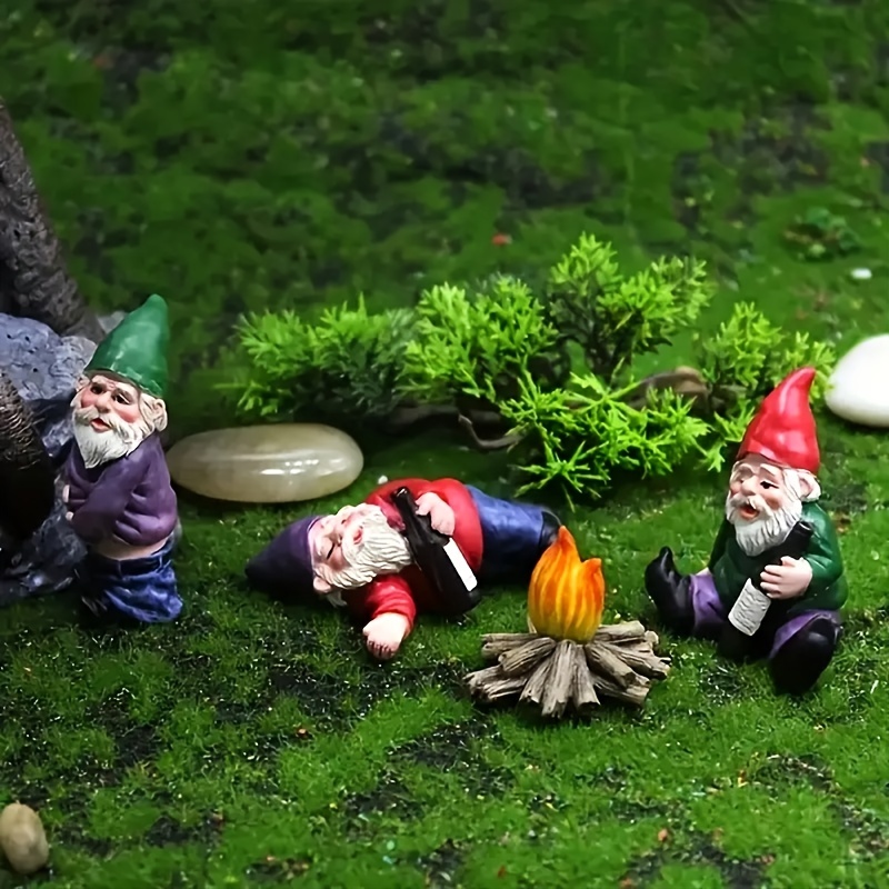 4pcs set Pure Hand Painting Mini Dwarf Resin Statue Home Decoration Room Decoration Outdoor Fairy Tale Garden Miniature Gnomes Ornament For Flower Pot Yard Lawn Balcony Garden Bonsai Decoration