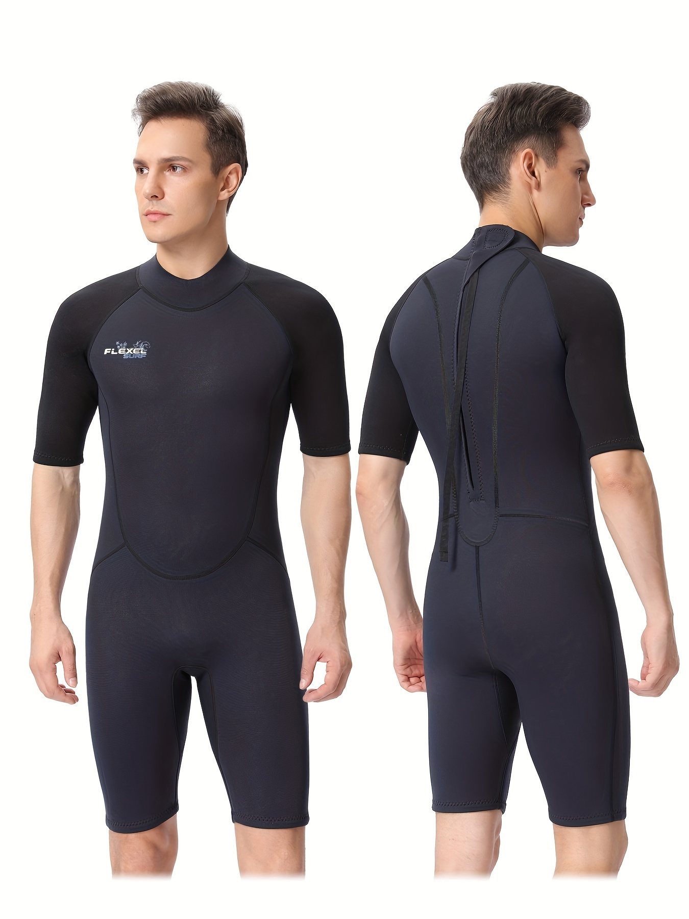 Seam Contoured Zip Front Swimsuit Black Yellow Short Wetsuit - Temu Germany