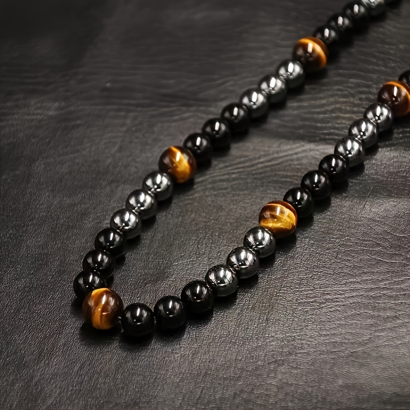 Buy the Mens Black Tigers Eye Beaded Necklace