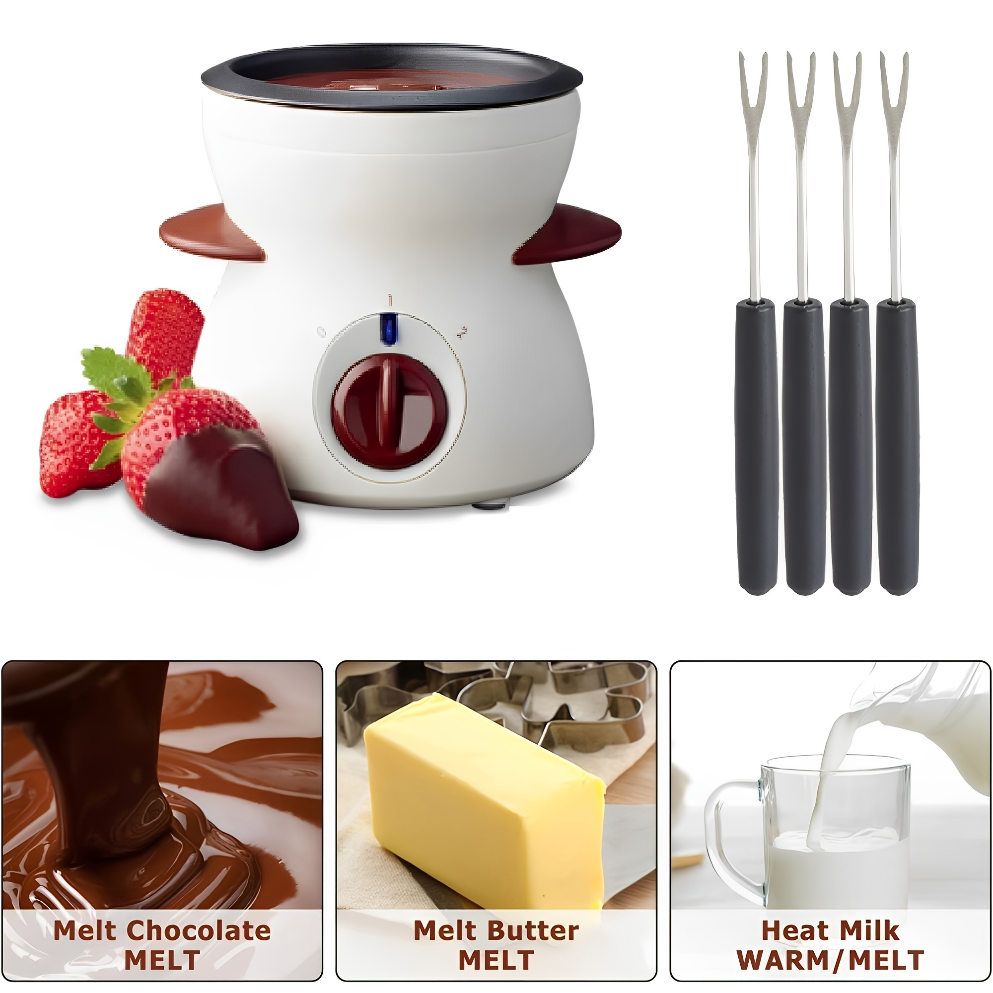 MultiOutools Mini Electric Fondue Pot Set with Dipping Forks, Chocolate  Melts Candy Melts Fondue Pot, Melting Chocolate Small Pot for Chocolate  Caramel Cheese,,kitchen accessories
