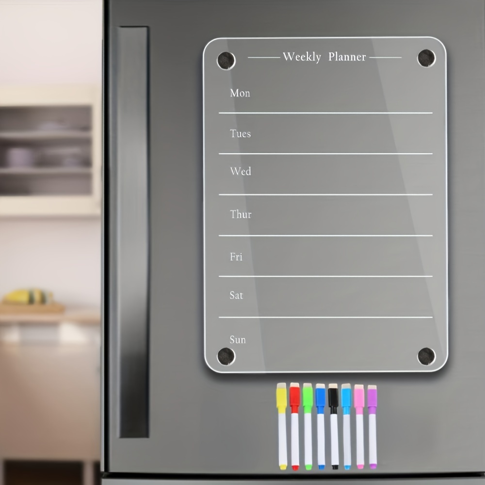 Calendrier Magnétique Pour Frigo Avec 4 Craies Liquides Colorées Pratique  pour Planifier Les Repas Familiaux Blanc - en Français
