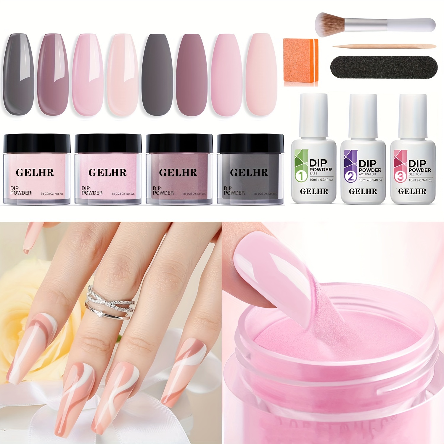AZUREBEAUTY Color Changing Dip Powder Nail Kit, Winter Dark Blue Green Pink  Grey 4 Colors Dipping Powder Liquid Set with Base Top Coat Activator for