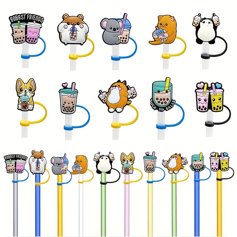 Silicone Straw Lids Cute Cartoon Design Straw Dust proof - Temu