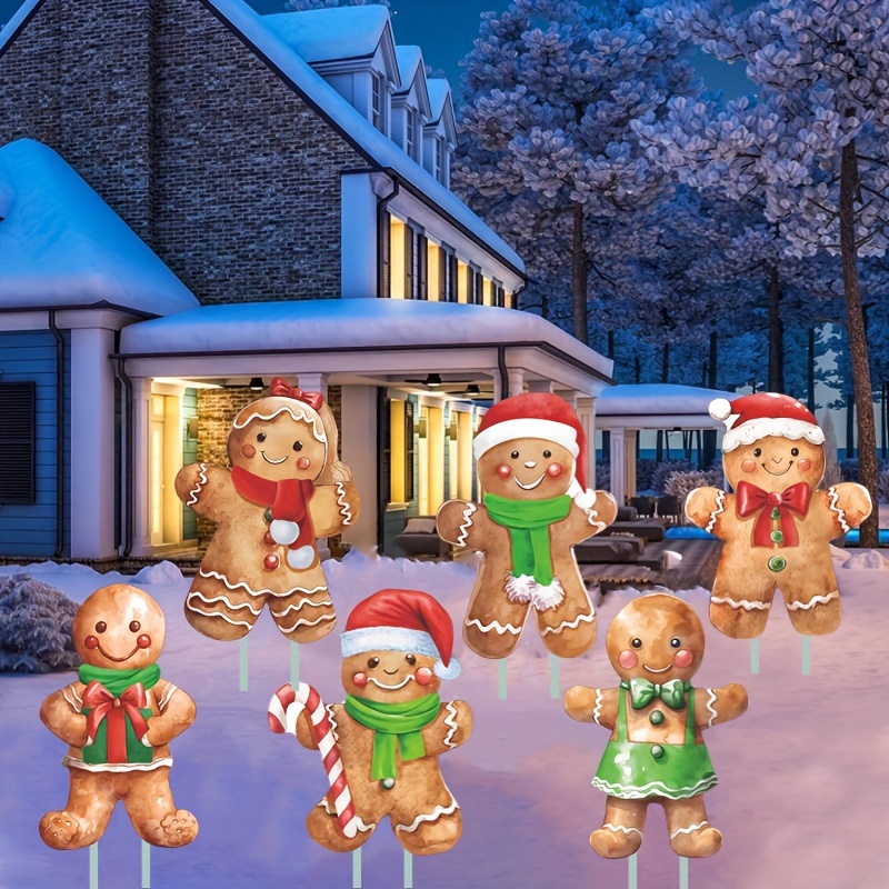 

6pcs Merry Christmas Gingerbread Man Yard Sign With Stakes, Gingerbread Man Lawn Sign Colorful Lawn Patio Yard Decorations For Holiday Party Home Lawn Pathway Walkway Decorations Supplies