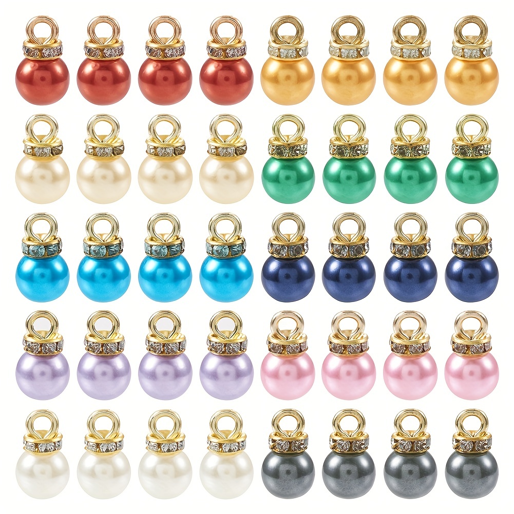 

100pcs/set Abs Plastic Imitation Pearl Charms, With Resin Rhinestones Charm Pendants 13x8mm, Hole: 3mm For Diy Jewelry Making