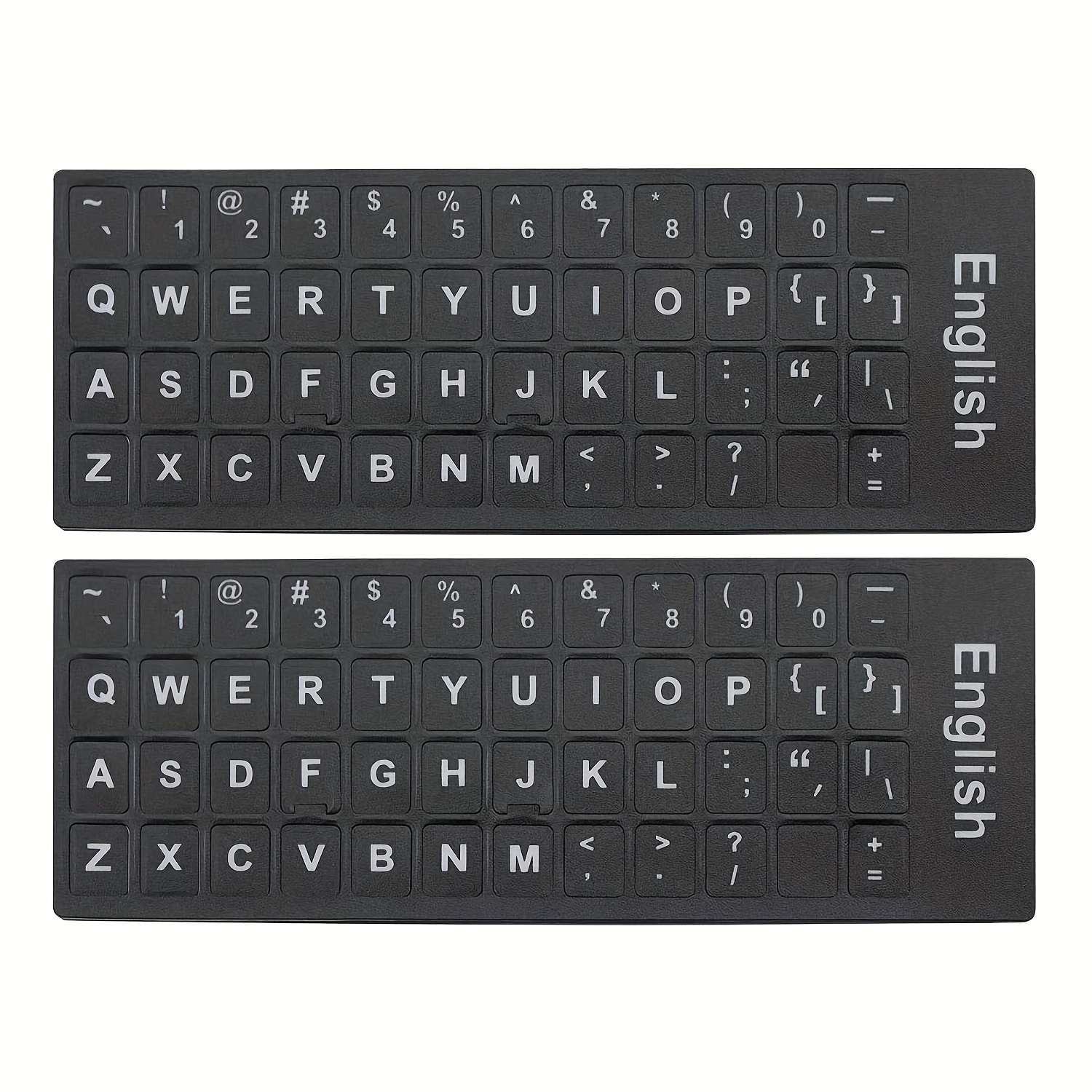 2pcs/set Pegatinas para teclado de PC, Pegatinas universales para teclado  en inglés con fondo negro y letras grandes en blanco para computadora portát