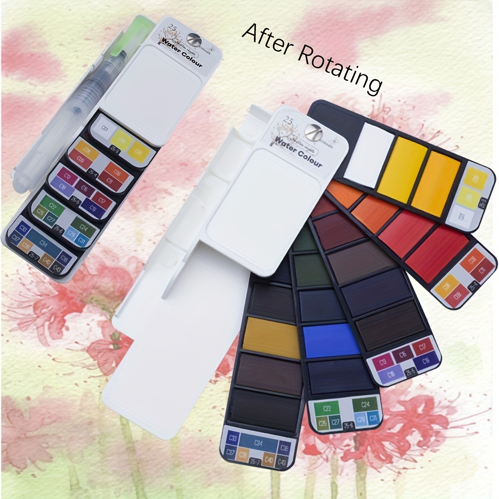 Mini Portable Folding Children Beginner Painting Advanced 42 Color Solid  Fan-shaped Watercolor Paint Set Adult Travel Painting Photo Gadget